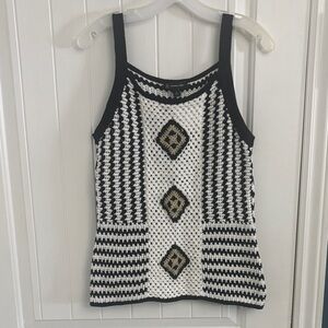 Black , White and Metallic Cotton Crochet Top